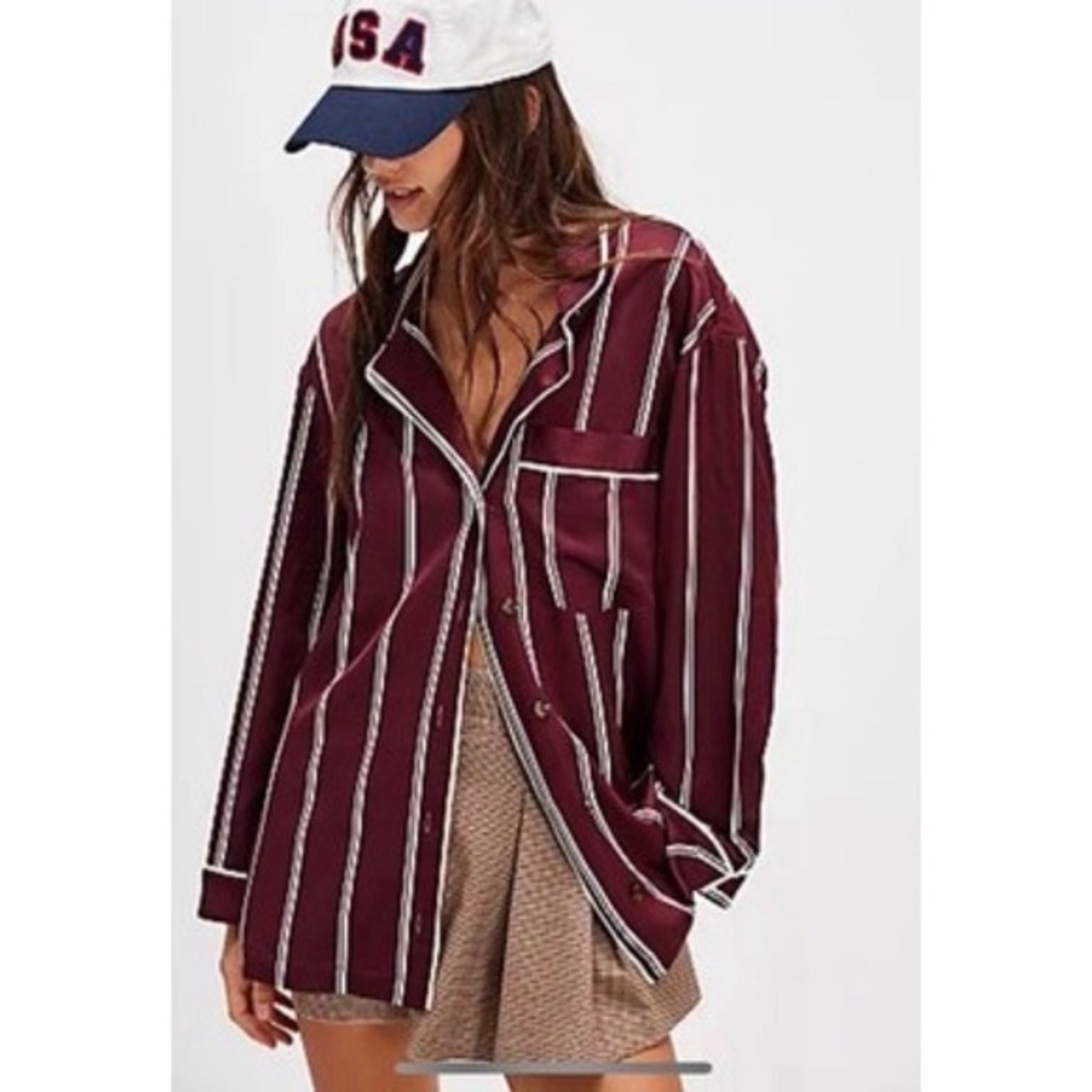 We The Free Rorie Shirt Oversized Meanswear-Inspired Top Soft satin-like